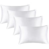 BEDELITE Satin Silk Pillowcase for Hair and Skin, White Pillow Cases Standard 4 Pack Super Soft Pillow Case with Envelope Closure (20x26 Inches)