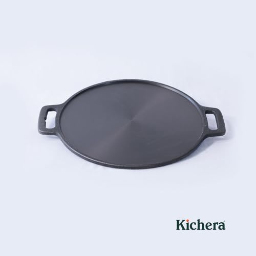 Image of Kichera Pre-Seasoned Cast Iron Dosa Tawa 12 Inch | Super Smooth Polished Surface, Dual Handles & Induction Compatible | Naturally Non-Stick, Pure & Toxin-Free Roti Pan for Dosa, Chapati, Paratha