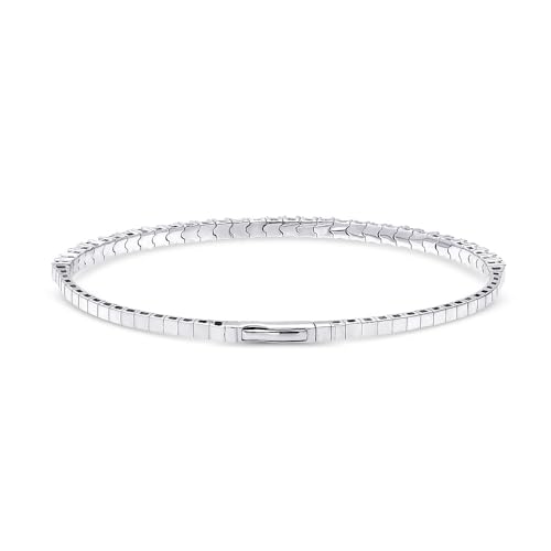 BERRICLE Sterling Silver Flexible Simulated Blue Sapphire Cubic Zirconia CZ Fashion Bangle Bracelet for Women, Rhodium Plated3