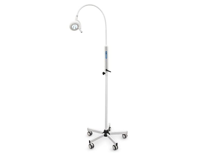 QUIRUMED LED-Untersuchungslampe mit Light Touch-Rollsockel, flexiblem Arm, mehrfach positionierbar, Helligkeitsregelung, 320°-Drehung, Helligkeitsregelung, weiße Farbe, Sockel mit Rädern