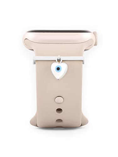 MINUTIAE Evil Eye Heart Shape Pendant Decorative Ring Loops Jewellery Accessories Compatible with Smart Watch Silicone Band Strap – Skin Friendly Brass Alloy | Ideal Gift for Her / Women / Girls