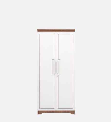 Image of COUCH CULTURE Amber Engineered Wood 2 Door Wardrobe | Almirah | Wardrobe with Hanging Rode and Lock | Storage Organizer | Multipurpose Almirah | 1 Year Warranty - White & Leon Teak