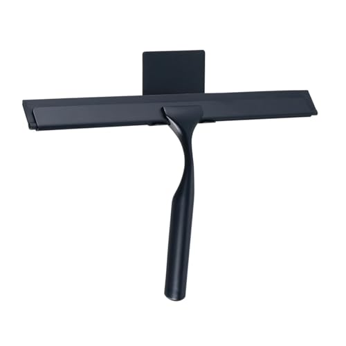 Image of J&V TEXTILES All-Purpose Stainless Steel Shower Squeegee for Glass Doors with Adhesive Hooks, Squeegee for Shower Glass, Bathroom Household Cleaner Tool, 10 Inch (Black)