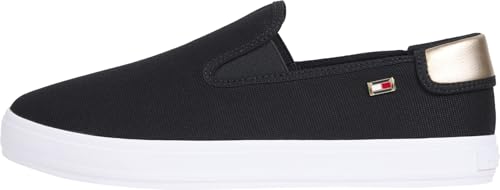 Tommy Hilfiger Sneaker con Suela Vulcanizada Mujer Canvas Slip-On Mocasín, Negro (Black), 40
