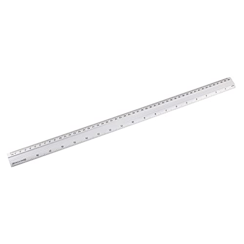 D.RECT Regla de Aluminio | Longitud de la Regla 50 cm | Escala en Centímetros y Pulgadas | Para la Escuela, la Oficina, el Hogar | Plata