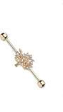 CZ Tree of Life 14K Gold Plated Surgical Steel Industrial Barbell Piercing 14g - Rose Gold