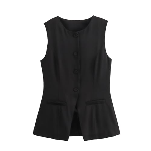 Owl's-Yard Women's Summer Suit Vest Tops Sleeveless Round Neck Button Down Blazer Waistcoat Slim Fit Dressy Business Tops