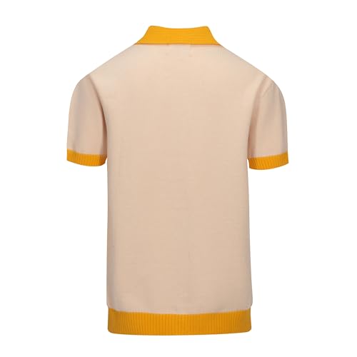 OXKNIT Mens Casual 60s Retro Geometric Knitted Short Sleeve Vintage Button Down Golf Polo2