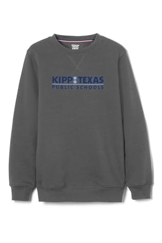 KIPP Texas Adult Long Sleeve Crewneck Fleece Sweatshirt, High School Grey, Small