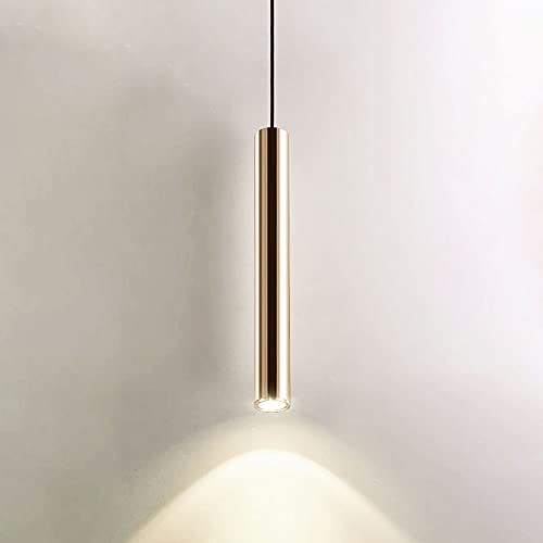 Lámpara de suspensión de interiores fina de aluminio dorado con luz LED de acento