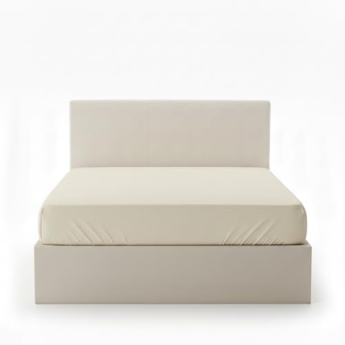 Image of AL NAZ Fitted Sheet 100% Egyptian Cotton Premium Quality with Elasticated Edges Machine Washable Fitted Bed Sheet Deep Pocket 12 Inch (30 CM) 200 Thread Count (Cream, Super King)