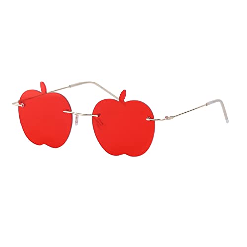 SEWACC Apple Sunglass Apple Shaped Sunglasses Transparent Tinted Candy Color Eyewear Frameless Glasses for Valentines Day Party Cosplay