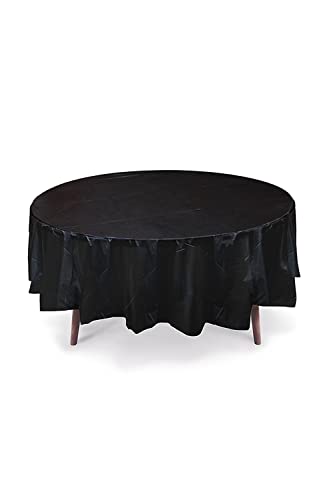 Gift Expressions 12 CT Premium 84 inch Round Plastic Tablecloth Waterproof Disposable Party Event Decoration Heavy Duty Table Cover(Black)