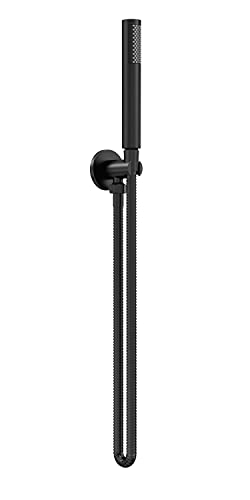 nuie A4263 Shower Accessories Modern Bathroom Round Outlet Elbow with Wall Mount Parking Bracket, Flex Hose and Single Function Handset, 1230mm, Matt Black