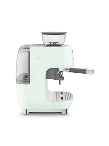 Image of Smeg EGF03 Semi-Automatic Espresso Machine with Built-In Grinder, Dual Thermoblock, 50's Retro Style - Pastel Green (120 V)