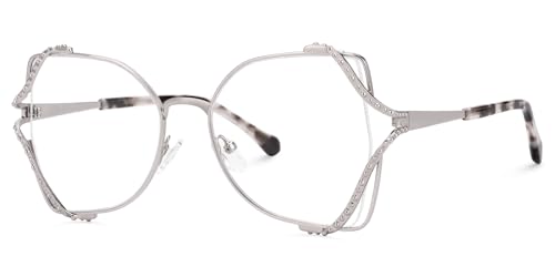 Image of Zeelool Metal Butterfly Glasses Classic Eyewear for Women Blue Light Blocking Glasses Anti Eyestrain Glasses ZJGM610701-03 Silver