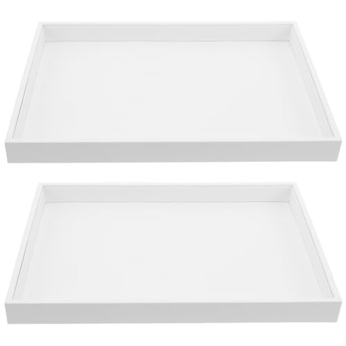 Milisten Vassoio Porta Gioielli Impilabile 2 Pezzi in Pelle Bianca Spazzolata, Organizer per Anelli, Orecchini e Collane, Vassoio da Comò Multifunzionale per Cassetti e Esposizione