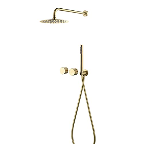 Système de douche doré brossé Jings : colonne de douche 25 cm haut de gamme pour salle de bain