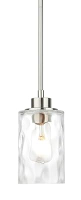 XiNBEi Lighting Mini Pendant Light 1 Light Glass Pendant Lighting, Modern Adjustable Kitchen Hanging Light Brushed Nickel Finish XB-P1227-BN