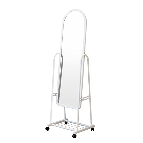 Espejo de piso de cuerpo completo HD anti-explosiones Montaje en pared Espejo decorativo de hierro forjado blanco, espejo de cuerpo entero con soporte, ideal para dormitorio/sala de estar/vestidor Cover