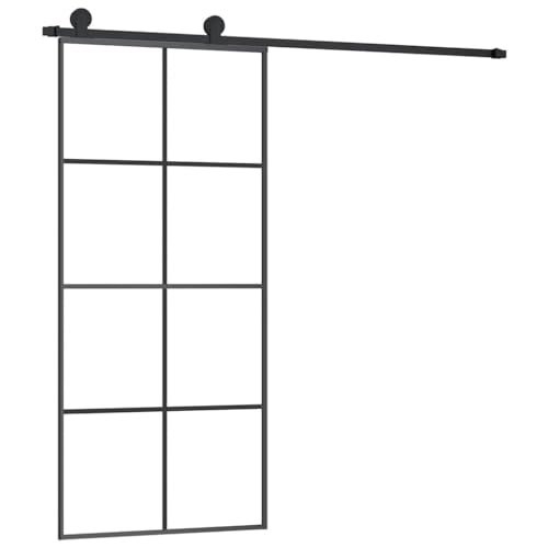 vidaXL Puerta Corredera con Set Herrajes Accesorio Herramienta Rieles Granero Ajustable Guía Piso Hogar Interior Vidrio ESG Aluminio