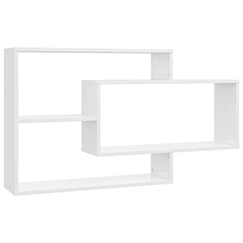 vidaXL Étagères Murales, Organisateur de Maison Suspendu, Meuble de Rangement Salon Salle de Séjour, Blanc Brillant Bois d’Ingénierie