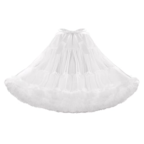 iHUFeather Womens Petticoat Tutu Skirt 3-Layered Pleated Tulle Underskirt Puffy Ballet Party Skirt (White)