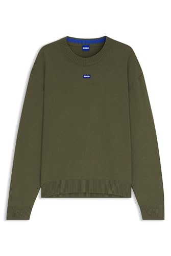 HUGO Pull Relaxed San Casey-CP Bleu Marine Homme avec Badge Logoté