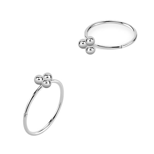 DENI2 aros nariz de plata lisos y pequeños, 3 bolas pequeñas en forma de triangulo, 7mm de diámetro interior y finos, 0,6mm de grosor