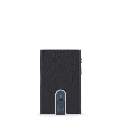 PIQUADRO – Portafoglio Compatto Modus Automatico – in Metallo e Pelle – Con Porta Monete - Protezione RFID - Uomo – Colore Nero