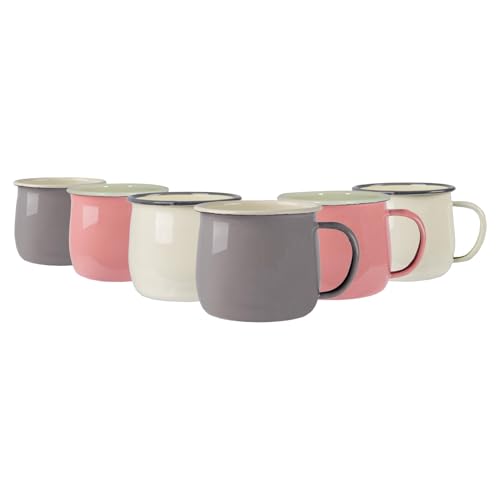 Argon Tableware Tasses de Ventre en émail coloré - Métal Camping en Plein air Thé Café Hot Boissons Coupes Set - 375ml - 3 Couleurs