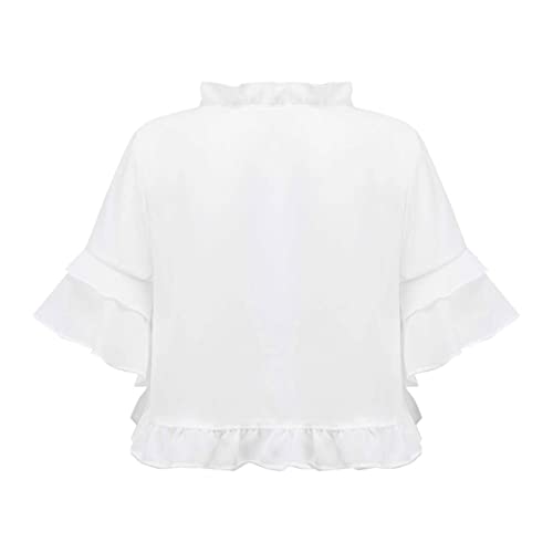 Linjinx Girls Short Sleeve Lace Knitted Bolero Shrugs Kids Ruffle Hem Pearls Chiffon Cardigan Dress Cover Up2