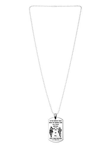 Image of Yellow Chimes Silver Dog Tag Pendant for Men and Boys - Stainless Steel Chain with Inspirational Words 'We Will Fight Them Together' - Birthday Gift