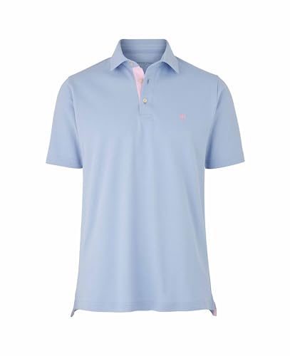 THE SAVILE ROW COMPANY LONDON Men's Classic Fit Cotton Pique Short Sleeve Polo Shirt - Sky Blue - Medium