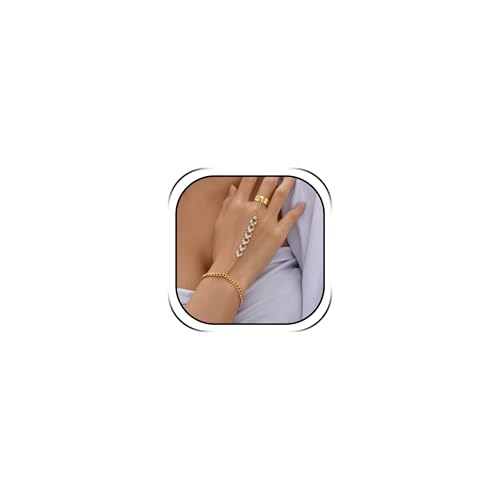 Image of Long tiantian Hand Chain Bracelet Gold Link Finger Ring Slave Bracelet