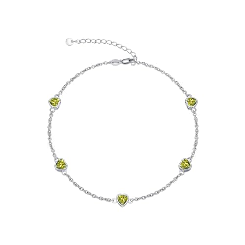 Image of Dorunmo Heart Birthstone Bracelets 925 Sterling Silver Round Birthstone Anklet for Women Birthday Jewelry Gifts for Girlfriend Wife Mother Her