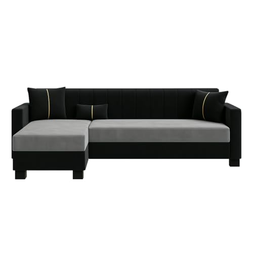 Image of SOCOZI Alveria 4 Seater LHS L Shape Sofa Set | Soft Velvet Suede Fabric | Modern Design | Plush Comfort Cushions for Living Room (Light Grey-Black)