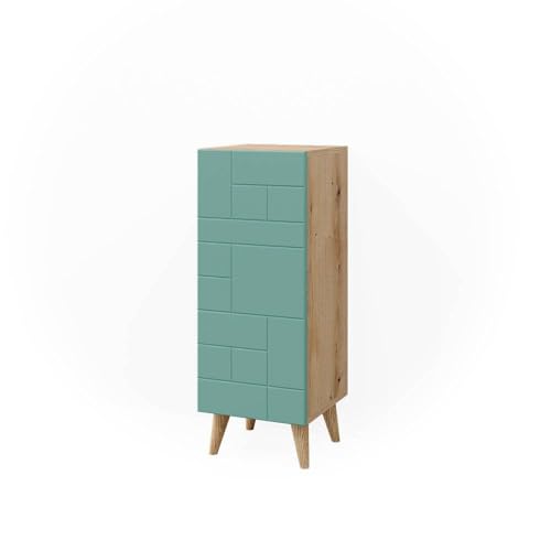 Vicco Meuble Salle de Bain Rudi, Vert Menthe, 30.3x80.3cm avec Porte, avec mécanisme Push-to-Open et Conception modulaire combinable