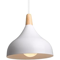 Lamparas Cocina Ikea iDEGU Lámpara de Techo Retro LED Lámpara Colgante Moderna Estilo Gota E27 Iluminación de techo Vintage en Madera Metal Lámpara moderna para Dormitorio Comedor Cocina, 20cm (Blanco, 1 Pieza)