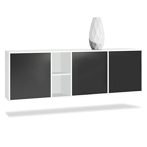 Vladon Cómoda Cuba - Blanco Mate/Negro Mate - Aparador Moderno para su salón - (AnxAlxPr) 182x53x35 cm