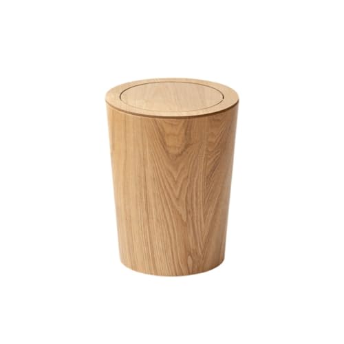Caneca de basura redonda de madera con tapa