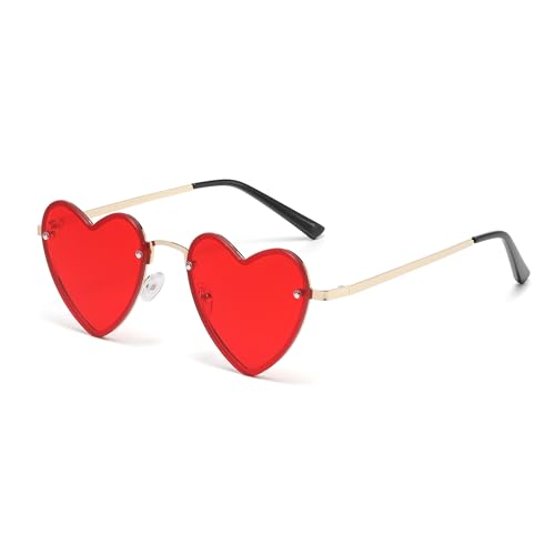 WDZAYXC Stilvolle Herz Halb-Metallrahmen Sonnenbrille in hellen Farben perfekt für Partys und modische Events (M-Rot)
