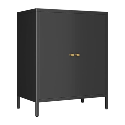 Fumedo Small 2 Metal Storage Side Buffet Cabinet for Bed Room,Living Room,Entryway,Hallway,Home,Hotel,Office,Garage,Kitchen,1 Removable Shelf. (Metal Door, Black)