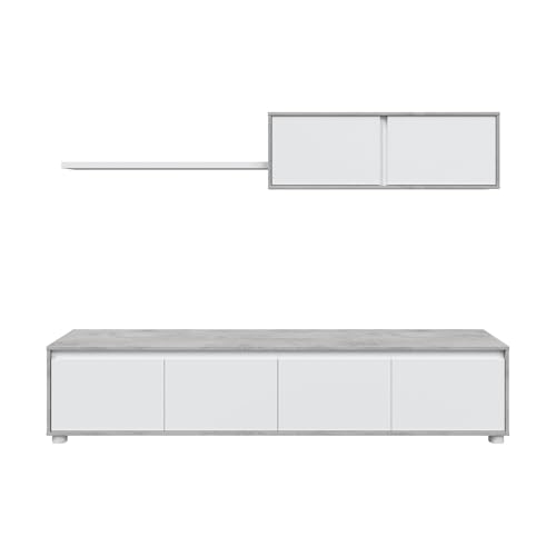 Dmora - Parete attrezzata Savannah, Mobile da soggiorno porta TV, Composizione set salotto, Set salotto con pensile, 200x41h43 cm, Bianco e Cemento - 8