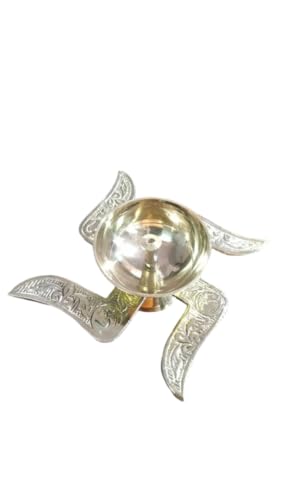 KidsZeeNie® Traditional Brass Om & Swastik Diya Combo | Antique Silver Akhand Oil Lamps with Velvet Gift Box | Festival Deepak Jyoti for Pooja, Diwali, Wedding, Home Temple & Festival Decoration
