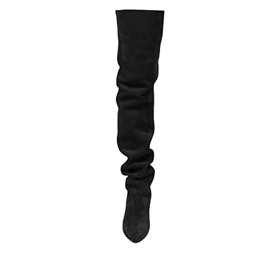 FSJ Women Over The Knee Boots Comfy Wrinkled Medium Chunky Heel Closed Point Toe Classic Pull On Business Shoes Size 4-15 M US4