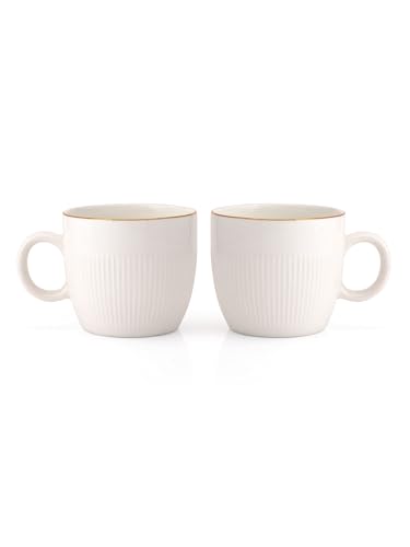 Image of Clay Craft Impression Ceramic Gold Line Coffee Mugs /Tea Cups Set of 6 Pieces, 200ml, White (Barrel), Tea Cup Set of 6, Mugs for Coffee, Cups Set of 6, Ideal for Gifting, Perfect for Home and Office