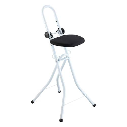 Adjustable Folding Perching Stool with Padded Seat & Backrest Easy Fold Stable Support Ironing Chair