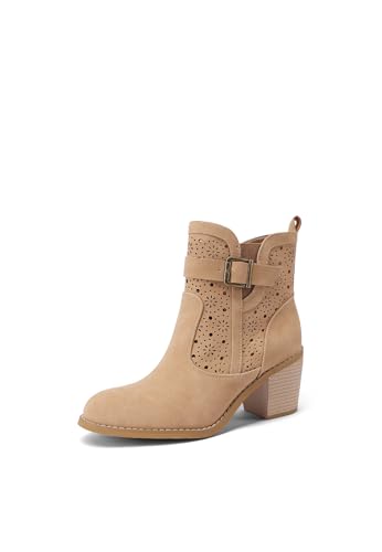 QUEEN HELENA Tronchetti Traforati Stivaletti con Tacco Largo Casual Donna