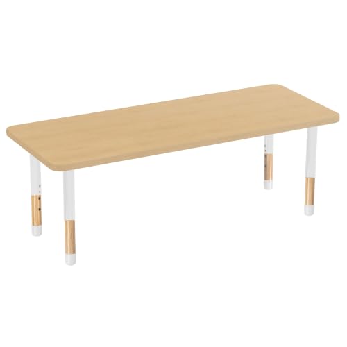 Image of 24 inch x 60 inch Rectangle Kids Classroom Table with Adjustable Chunky Wood Legs
